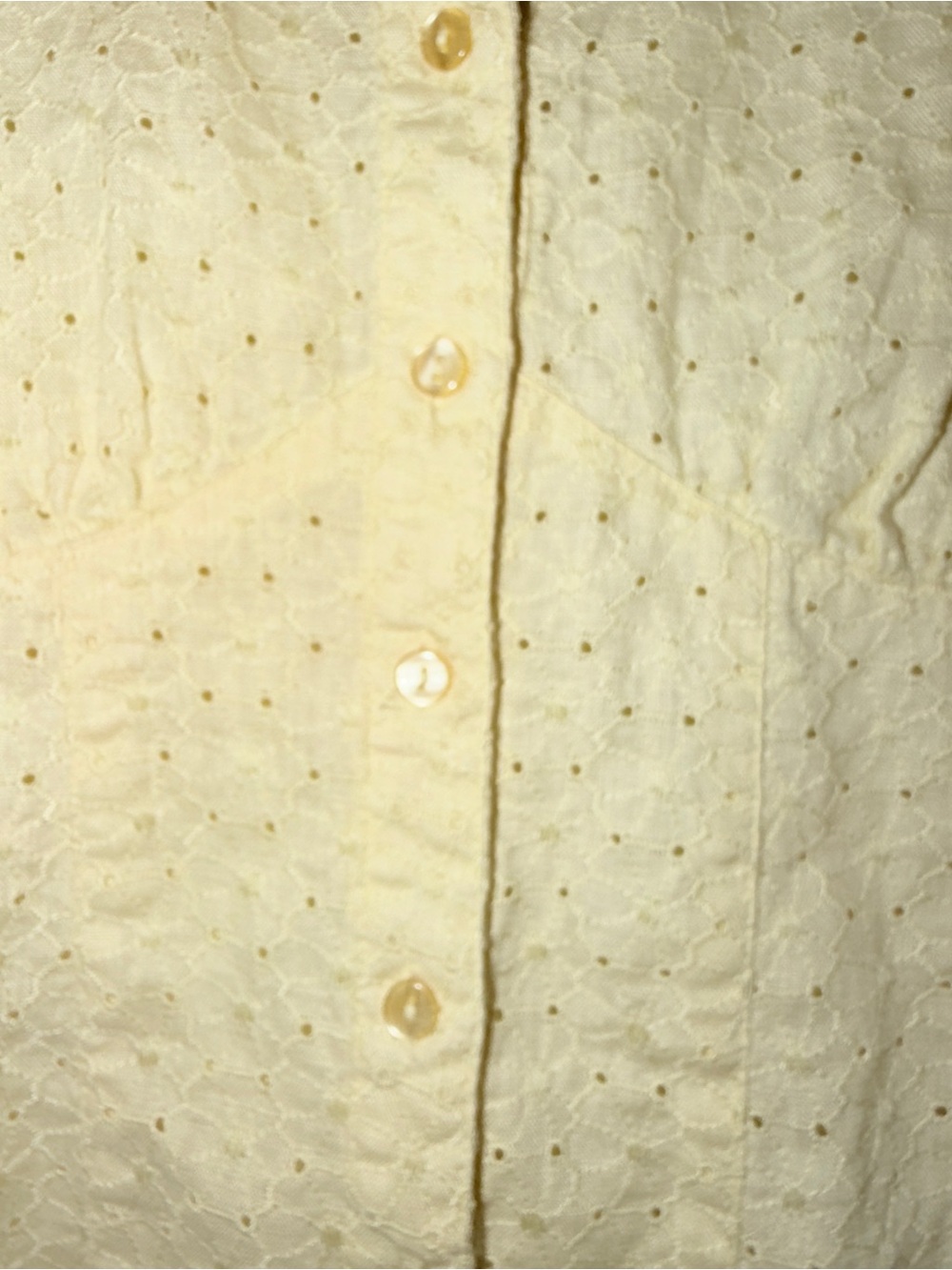 Pale Yellow Eyelet Linen‎ Button-Down Top. Saint Tropez West. Sz S - Picture 2 of 5